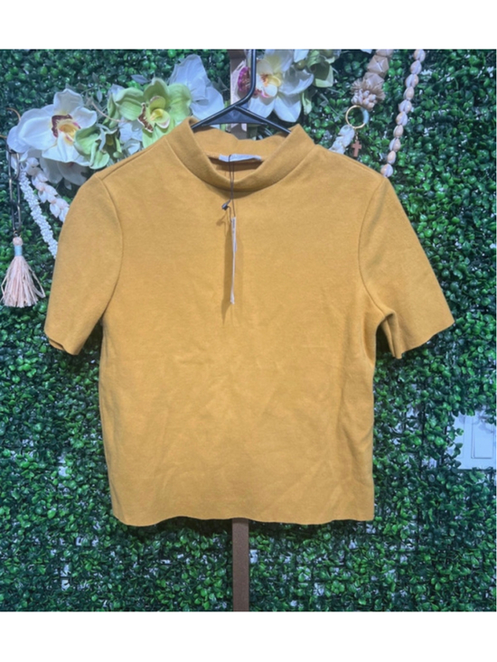 Zara Tops - Zara Mock Neck cropped Mustard Short Sleeve Sweater Top Tee size Small
